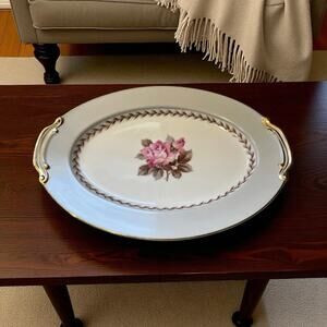 Noritake‎ China Rosemont 5048 Floral 12” Oval Serving Platter White Pink Gray